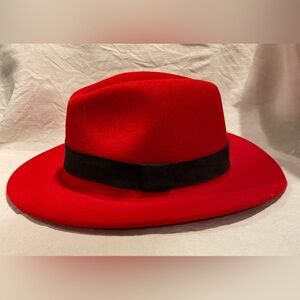 Stylish Red Fedora Hat with Black Band